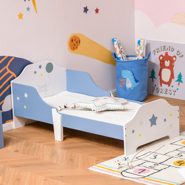 Toddler Bed Frame, Kids Bedroom Furniture for Boys Girls with Safe Guardrails, Low Junior Blue