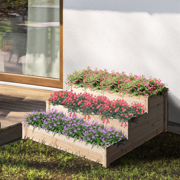 470L Raised Garden Bed, 3-Tier Planter Kit, Elevated Wooden Planters for Garden, Yard & Patio, 124 x 124 x 56 cm
