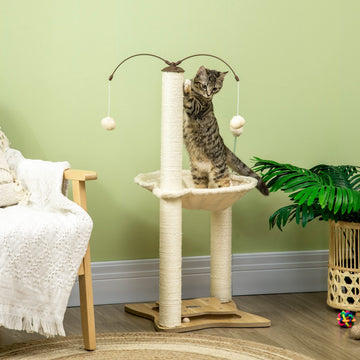 Cat Tree, with Scratching Posts, Hammock, Toy Ball - Beige