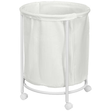 100L Steel Frame Laundry Bin, with Wheels - White