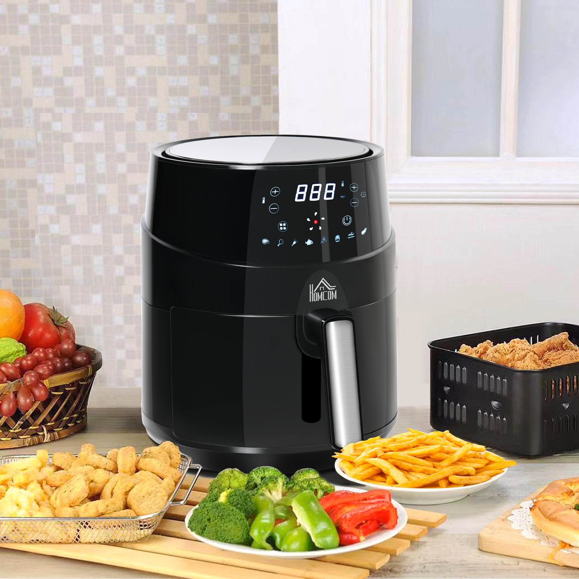 Air Fryer, 1500W 4.5L Air Fryer Oven with Digital Display, Rapid Air Circulation, Adjustable Temperature, Timer and Nonstick Basket for Oil Less or Low Fat Cooking, Black