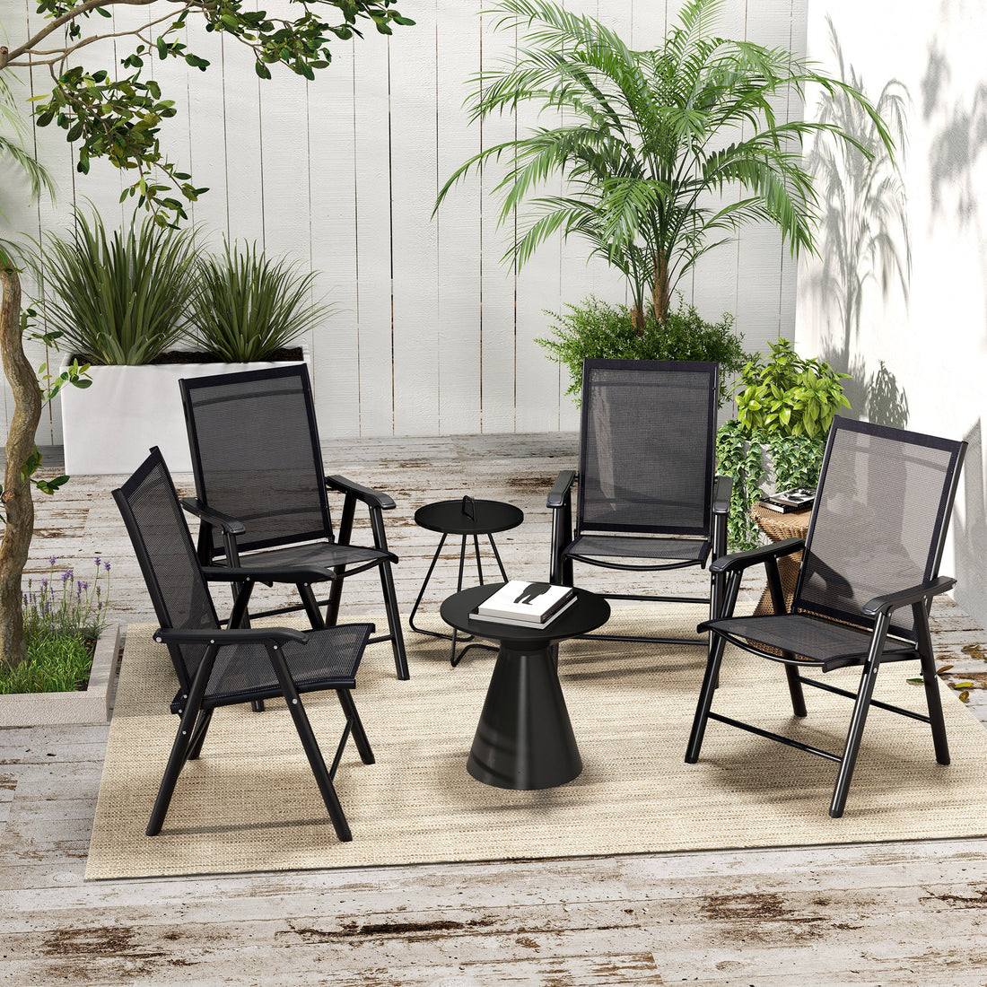 Set of Four Folding Garden Chairs - Black