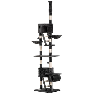 Floor-to-Ceiling Cat Tree for Indoor Cats, 240-260cm Adjustable Cat Tree - Dark Grey