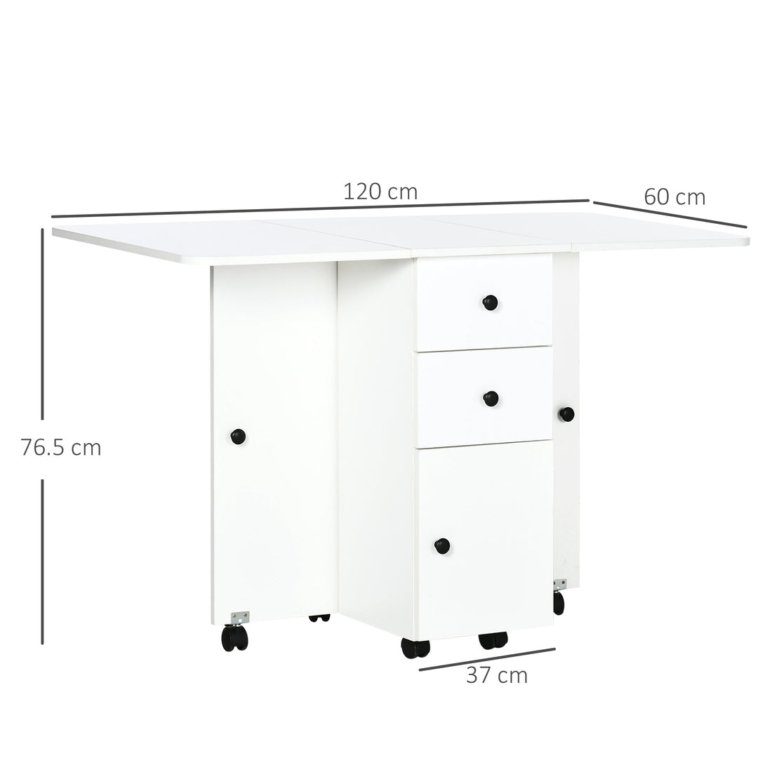 Multi-Storage Six-Person Drop Leaf Dining Table - White