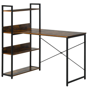 Office Desk with Storage Shelves, 120 CM Computer Desk, Industrial Study Table with Metal Frame for Home Office Small Space, Rustic Brown