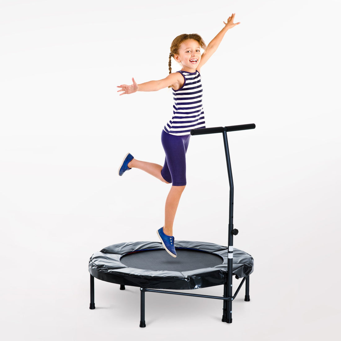 40'' Fitness Trampoline with Adjustable Handle, Rebounder Trampoline Mini Jumper for Indoor Exercise Workout, Support Up to 100kg, Black
