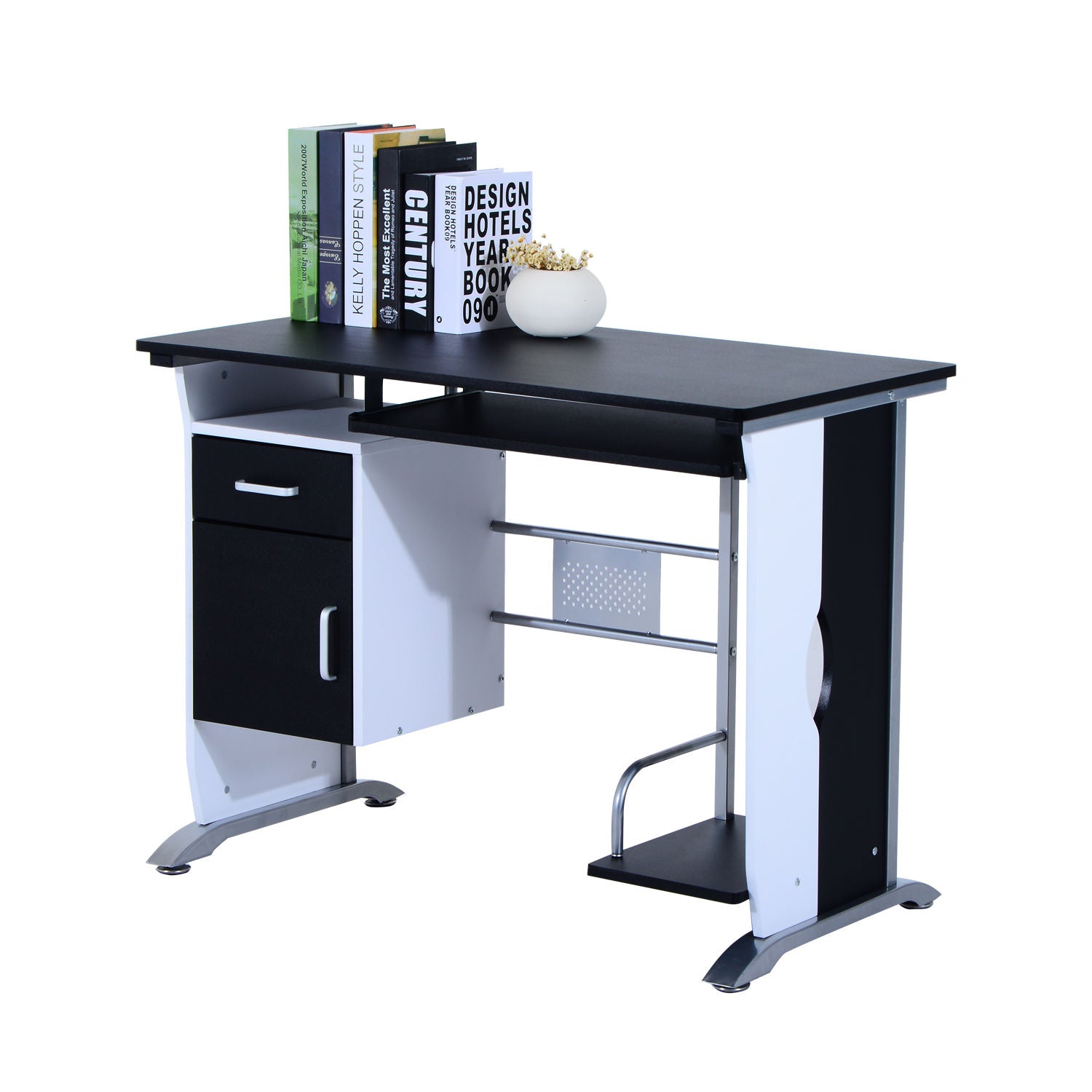 Computer Desk with Sliding Keyboard Tray, Storage Drawers and Host Box Shelf, Home Office Desk, Study Workstation, 100 x 52 x 75cm, Black