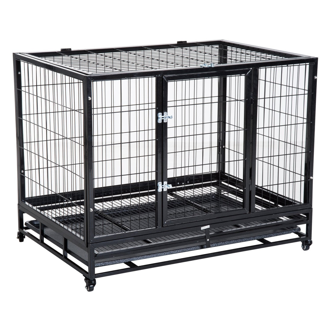 43" Heavy Duty Metal Dog Crate Pet Cage with Tray Wheeled Dog Kennel - Black (Large)