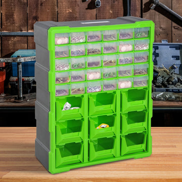 Plastic 39 Drawer Parts Organiser Wall Mount Storage Cabinet Garage Small Nuts Bolts Tool Clear