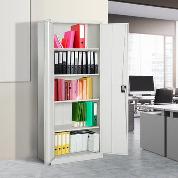 Cool Rolled Steel Tall Office Lockable Filing Cabinet 2 Doors 4 Internal Adjustable Shelves Bookcase Cabinet Storage Unit 80 L x 40 W x 184 cm