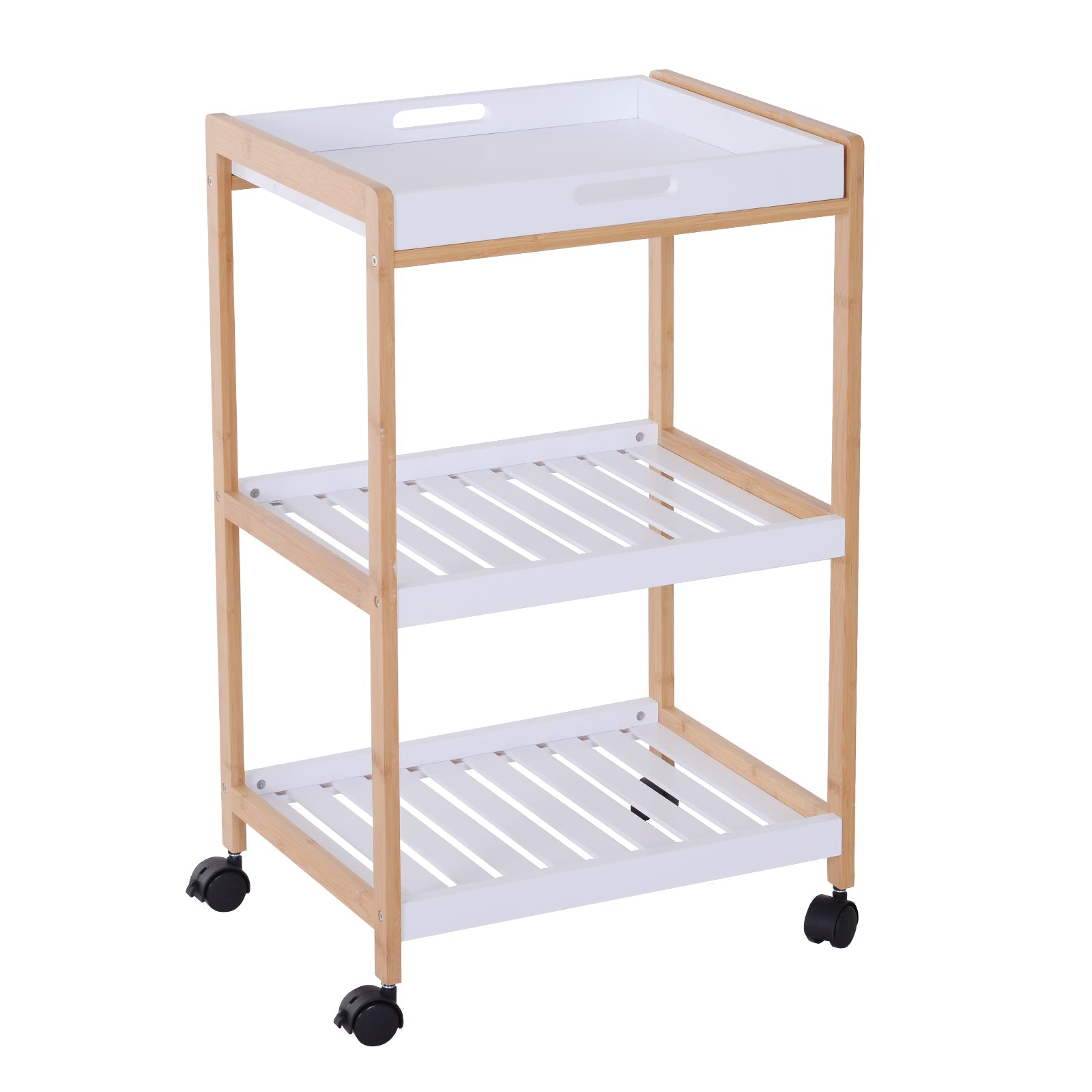 3-Tier Mobile Kitchen Trolley Cart Storage Shelves Rack Rolling Wheels White 46 x 35 x 74.5 cm