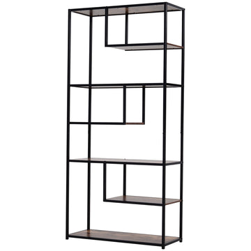 6 Tier Bookcase, Industrial Tall Shelf Unit with Steel Frame for Home Office, Study, Living Room, Hallway, 82 x 33.5 x 175 cm, Rustic Brown and Black