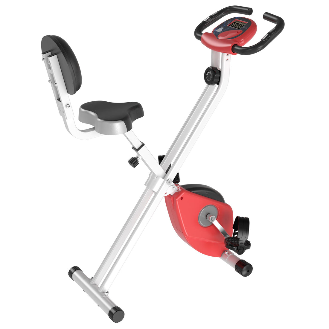 Folding Exercise Bike, Fitness Bicycle Indoor Trainer, 8-Level Magnetic Resistance Adjustable, with LCD Monitor, Pulse Sensor, Red