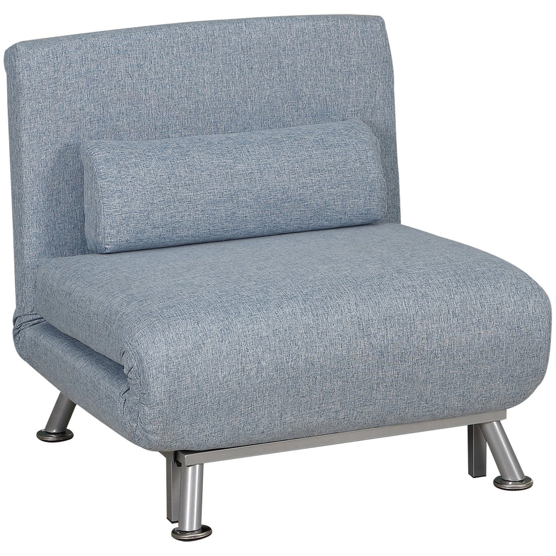 Linen Chair Bed, 3-in-1 Convertible Sleeper Chair with Adjustable Backrest, Pillow, for Living Room, Bedroom, Sky Blue