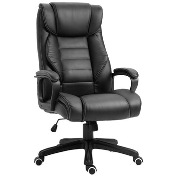Office Chair with 6-Point Maaage and Back Heat, PU Desk Chair with Padded Seat and Armrest, Computer Chair with Tilt Function for Home, Black