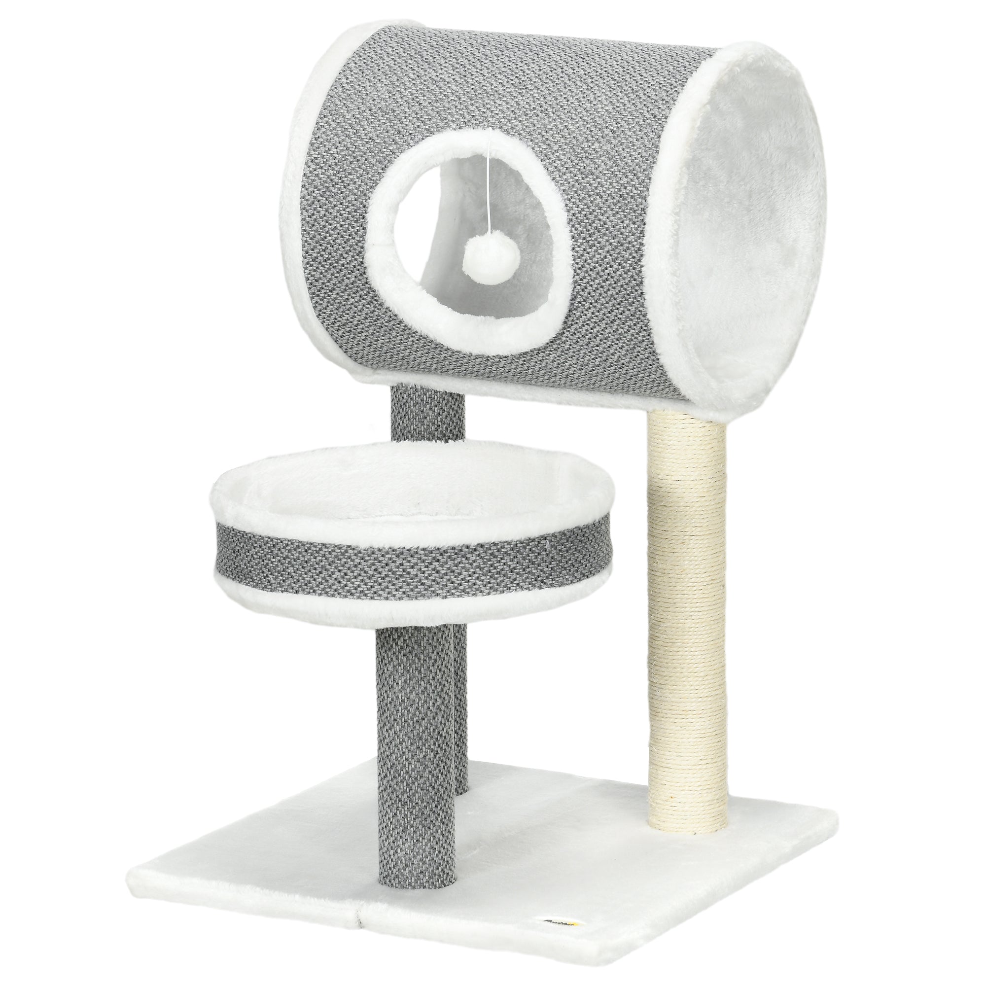 Cat Tree for Indoor Cats, with Scratching Post, Bed, Tunnel, Toy Ball, 48 x 48 x 73cm - White