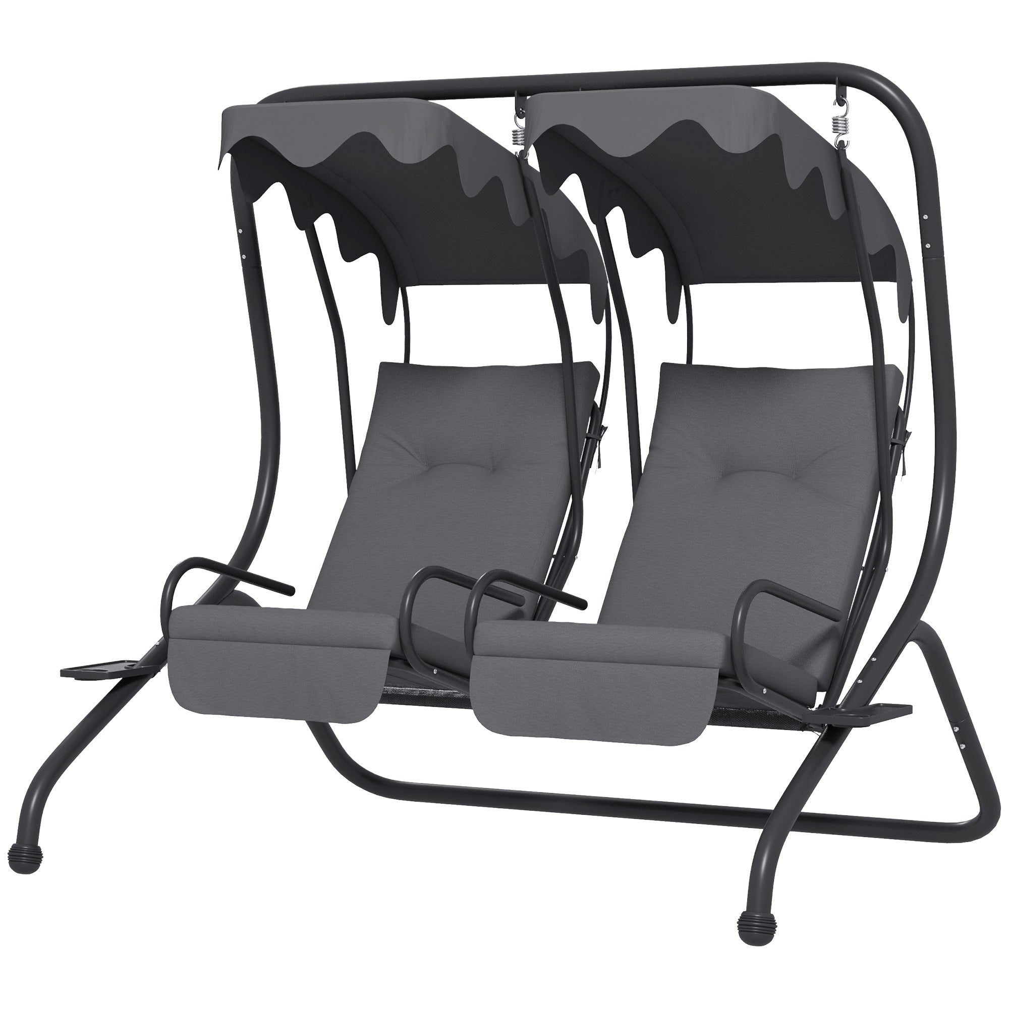 Two-Seat Garden Swing Chair, with Protective Canopy - Grey