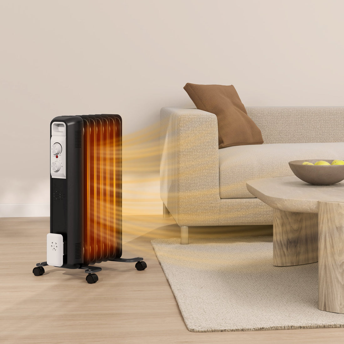 1.5kW Seven Fin Oil-Filled Radiator - Black