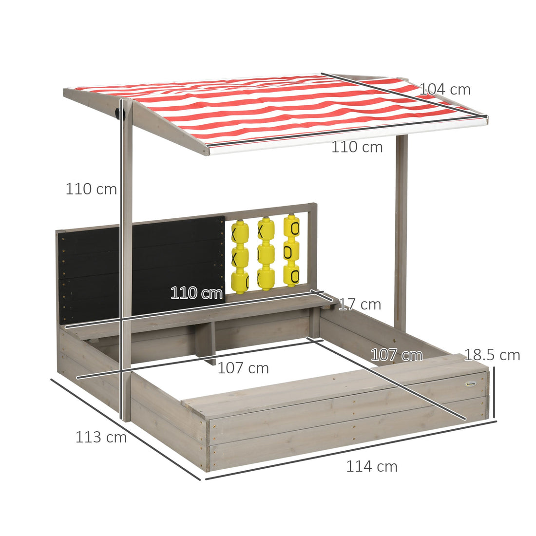 Kids Wooden Sandpit, sandbox with canopy & Seats, for Gardens - Grey