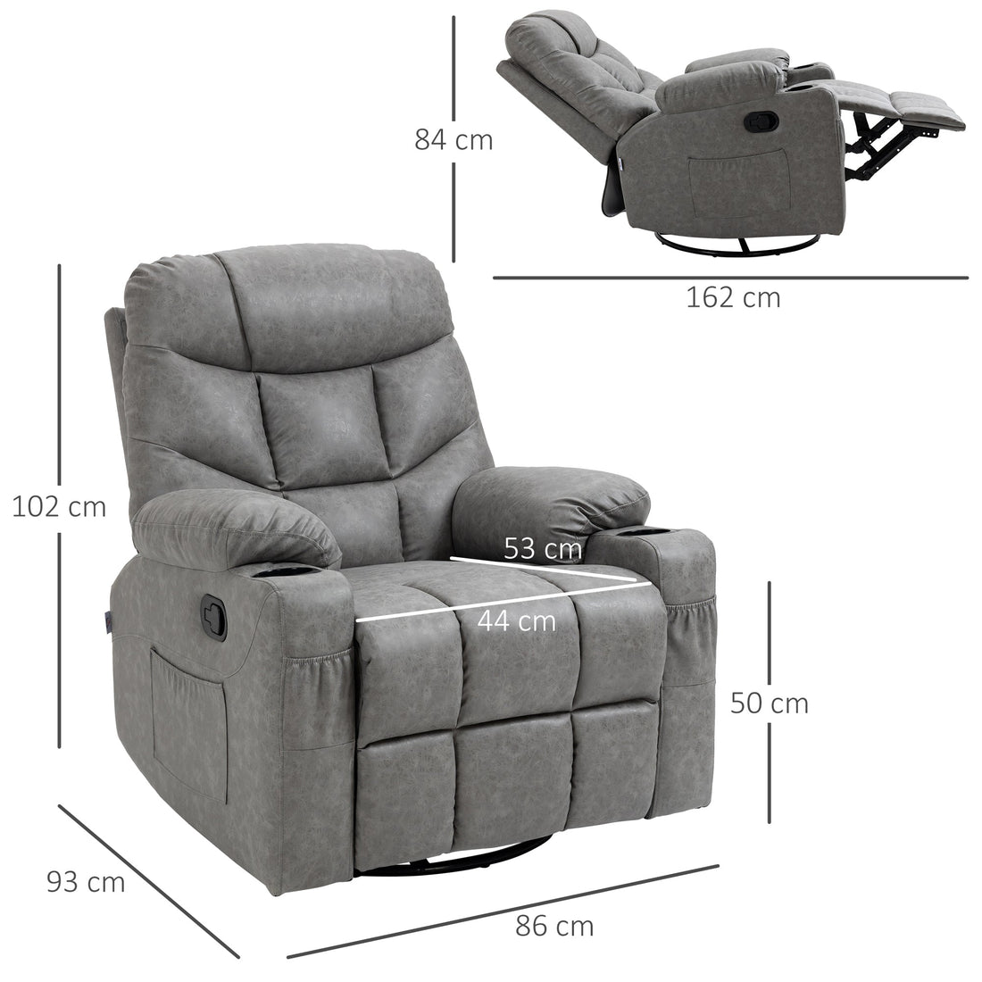 Thick Padded Faux Leather Recliner Armchair - Light Grey