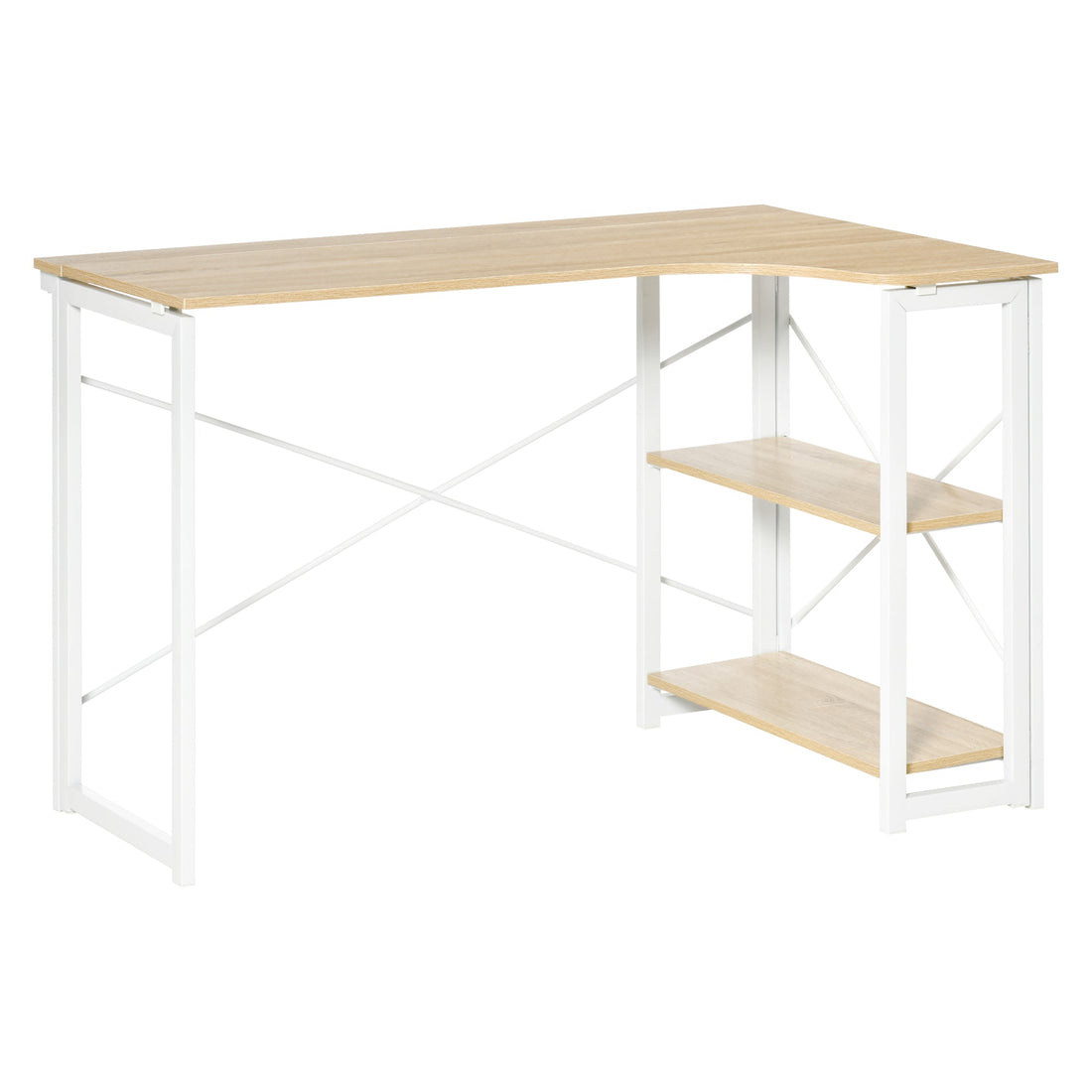 Folding Desk, L Shaped Desk, Corner Computer Desk with 2-Tier Storage Shelf for Home Office, Study Room, Workstation, Easy Assembly, 120 x 72.5 x 76.5cm, Oak Tone