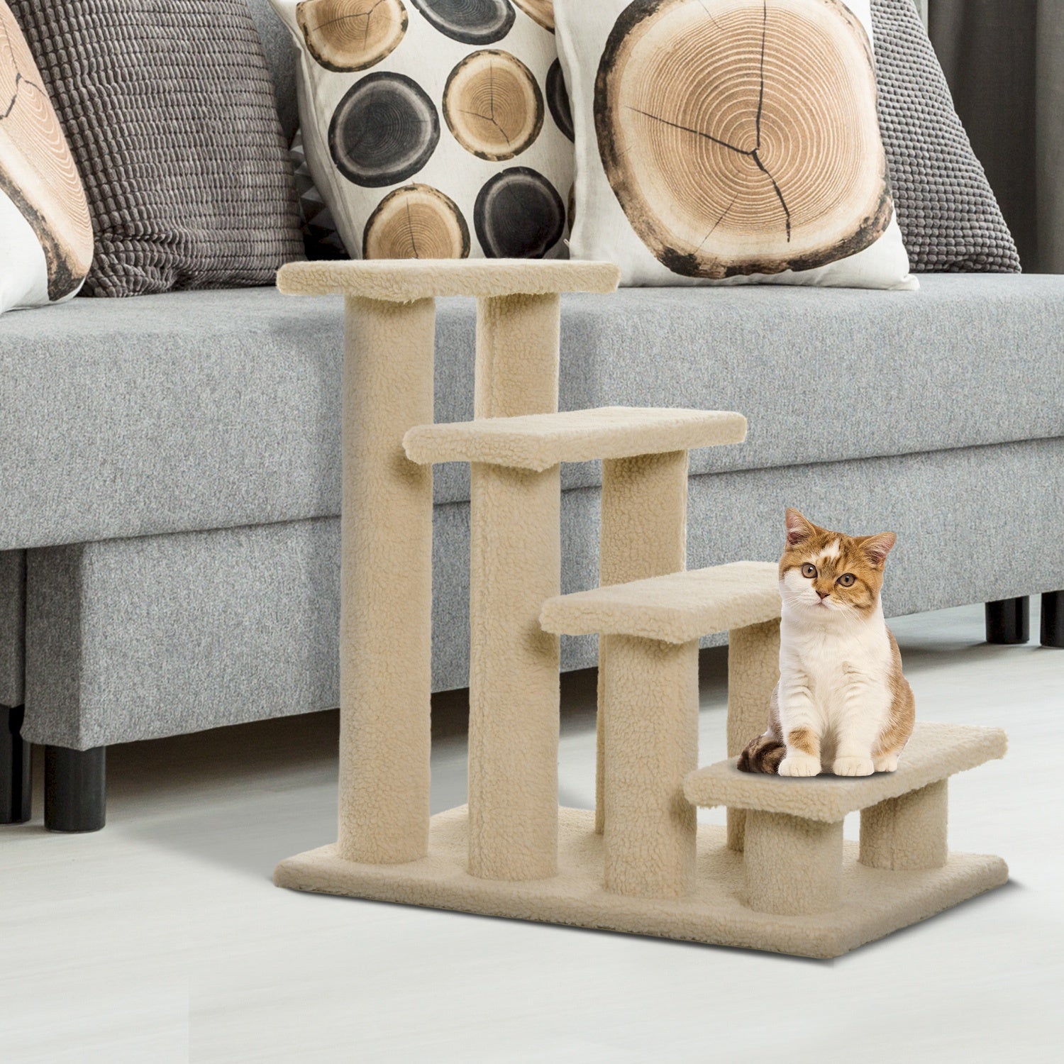 Dog Steps for Bed 4 Step Pet Stairs for Sofa Dog Cat Climb Ladder 63x43x60 cm Cream