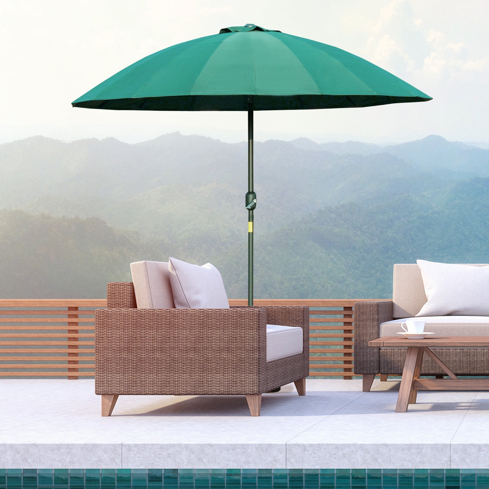 2.5m Shanghai Garden Parasol Umbrella with Crank & Tilt, Adjustable Outdoor Sun Shade, Green