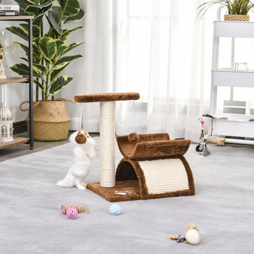 Cat Tree, Cat Tower for Kittens with Rotatable Top Bar, Sisal Scratching Post, Tunnel, Dangling Balls - Brown