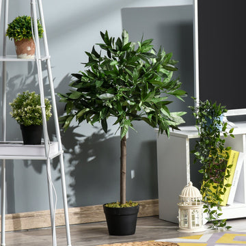 Artificial Bay Laurel Topiary Trees w/ Pot Fake, Set Of 2 90cm/3FT Indoor Outdoor Greenery Plant Home Office Garden Decor Green