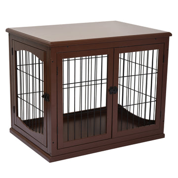 Dog Crate Furniture, Puppy Crate End Table, Pet Kennel House with 2 Doors for Medium and Small Dogs, 81 x 58.5 x 66 cm, Brown