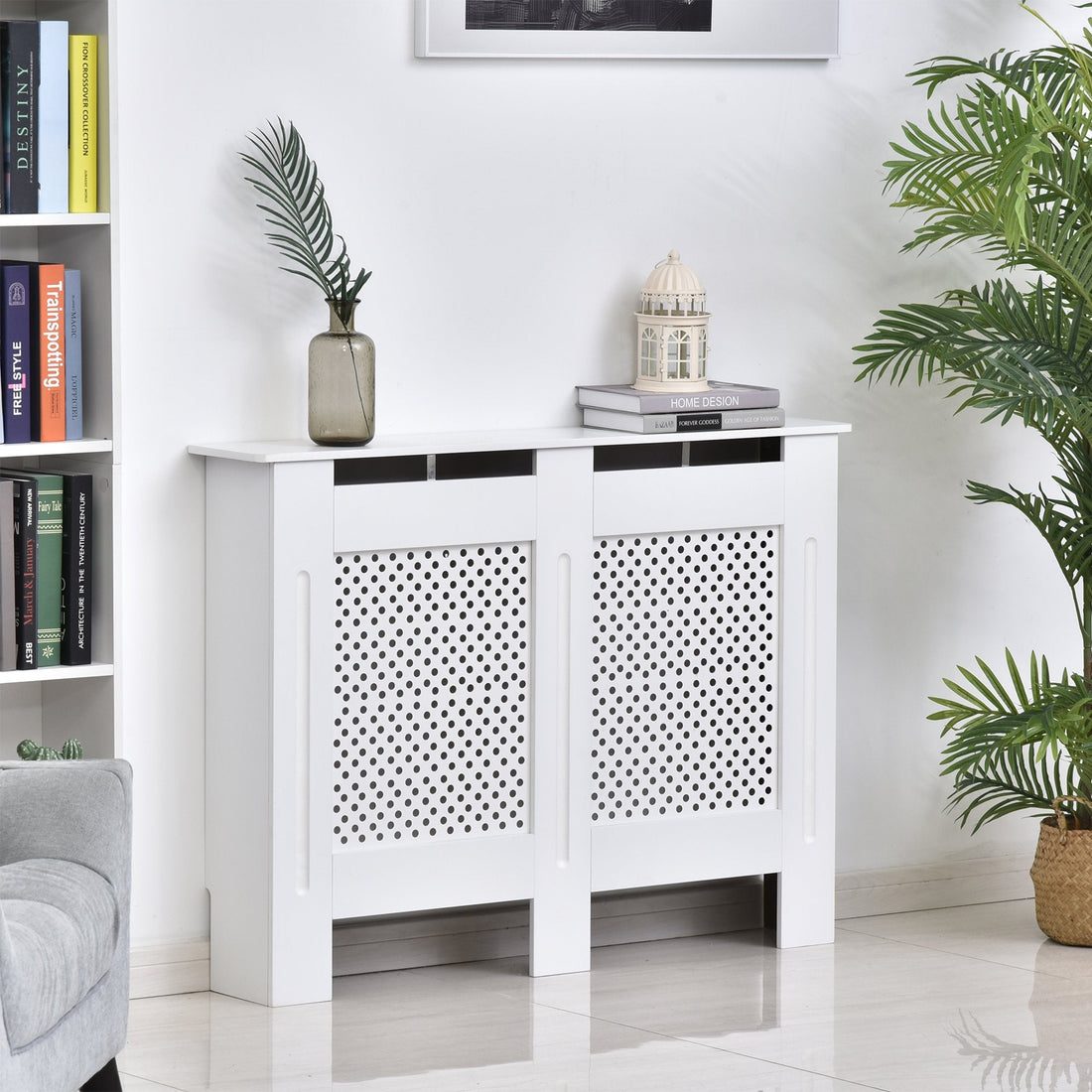 Wooden Radiator Cover Heating Cabinet Modern Home Furniture Grill Style White Painted (Medium)
