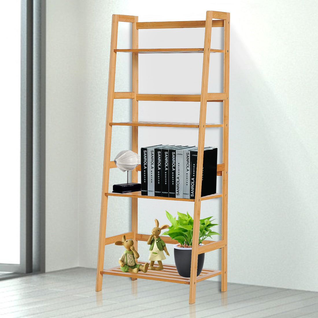 Bamboo Ladder Shelf, 4-Tier Bookshelf, Freestanding Bookcase for Living Room, Study, Bedroom, Home Office, 48 x 31.5 x 120cm, Natural Wood Effect