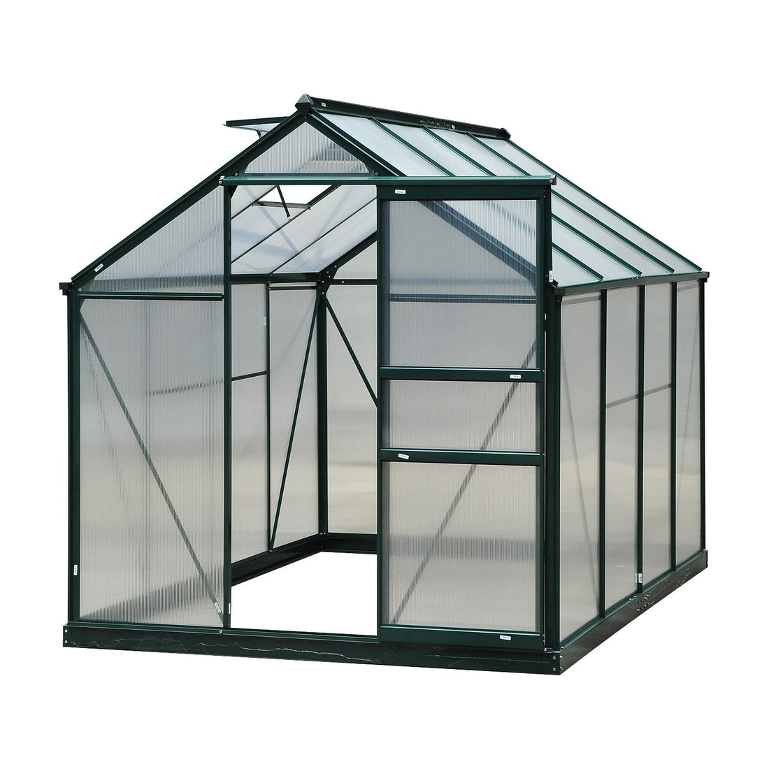 6 x 8ft Polycarbonate Greenhouse, Large Walk-In Green House with Slide Door and Window, Garden Plants Grow House with Aluminium Frame and Foundation, Dark Green