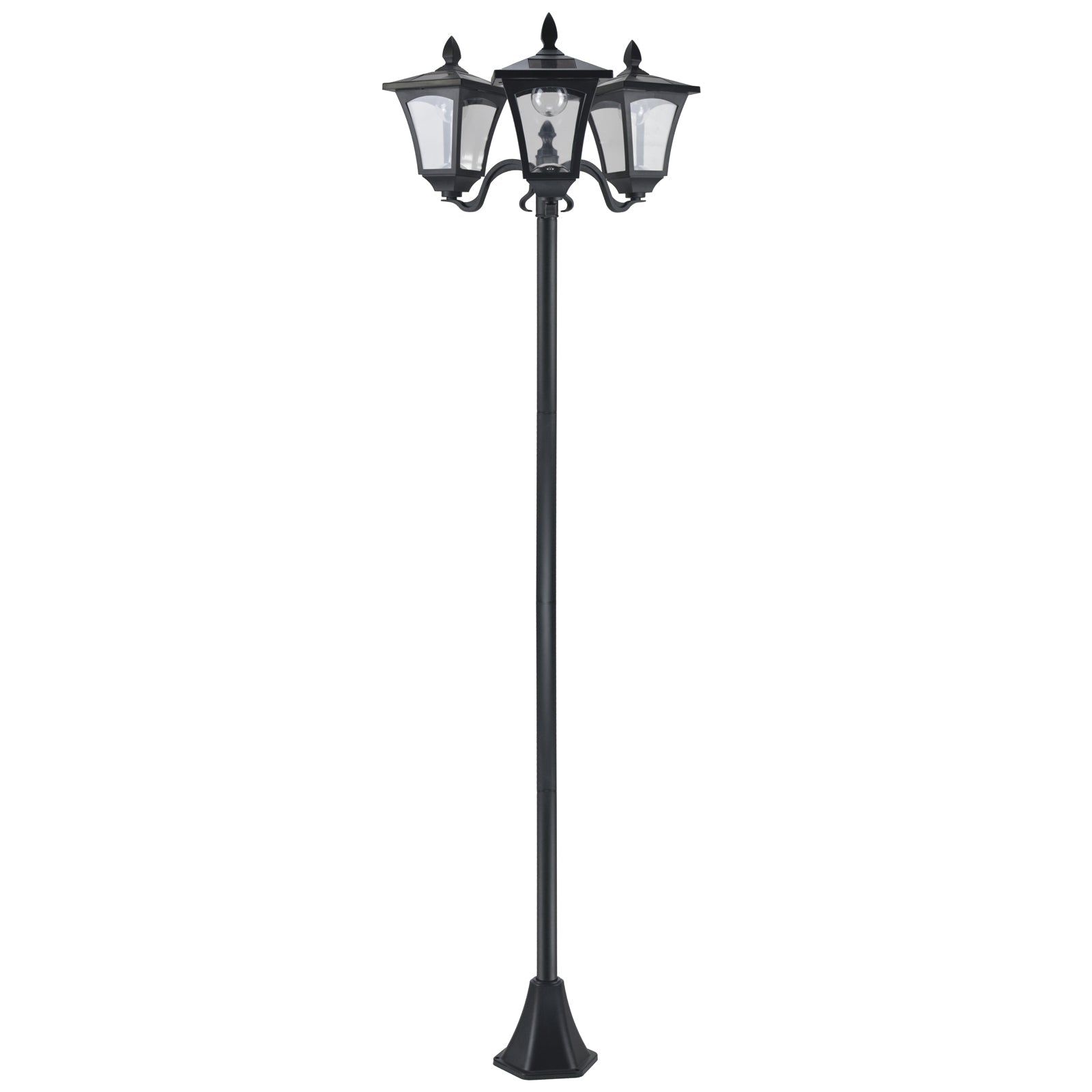 1.8m Traditional Victorian Style 3 Way Head Outdoor Garden Solar Post Lamp Sensor Dimmable LED Lantern Bollard Pathway IP44 – Black