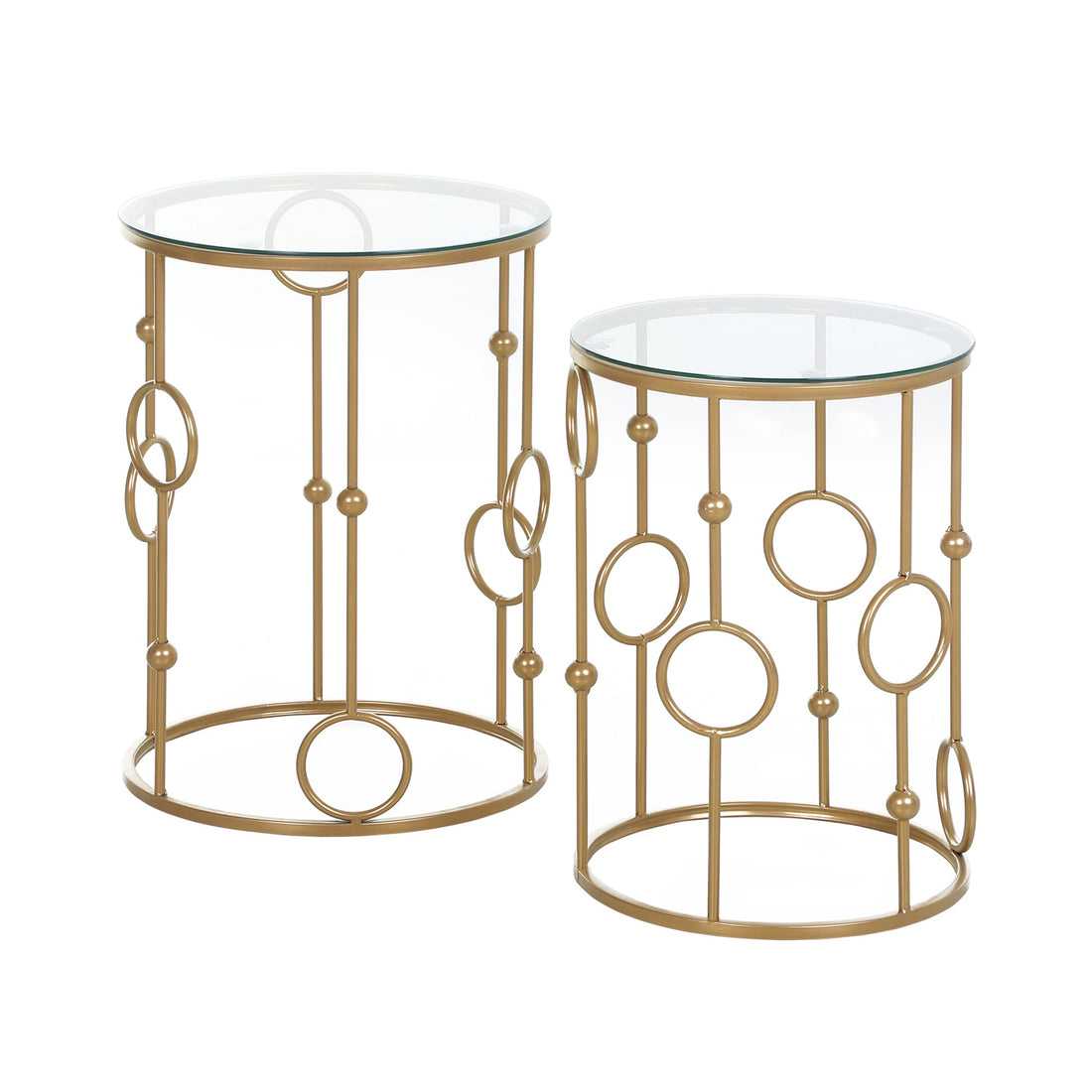 Round Coffee Tables Set of 2, Gold Nesting Side End Tables with Tempered Glass Top, Steel Frame for Living Room, Gold