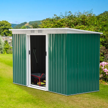 9ft x 4ft Metal Garden Shed, Outdoor Tool House with Foundation Kit, Ventilations and Double Doors, Deep Green