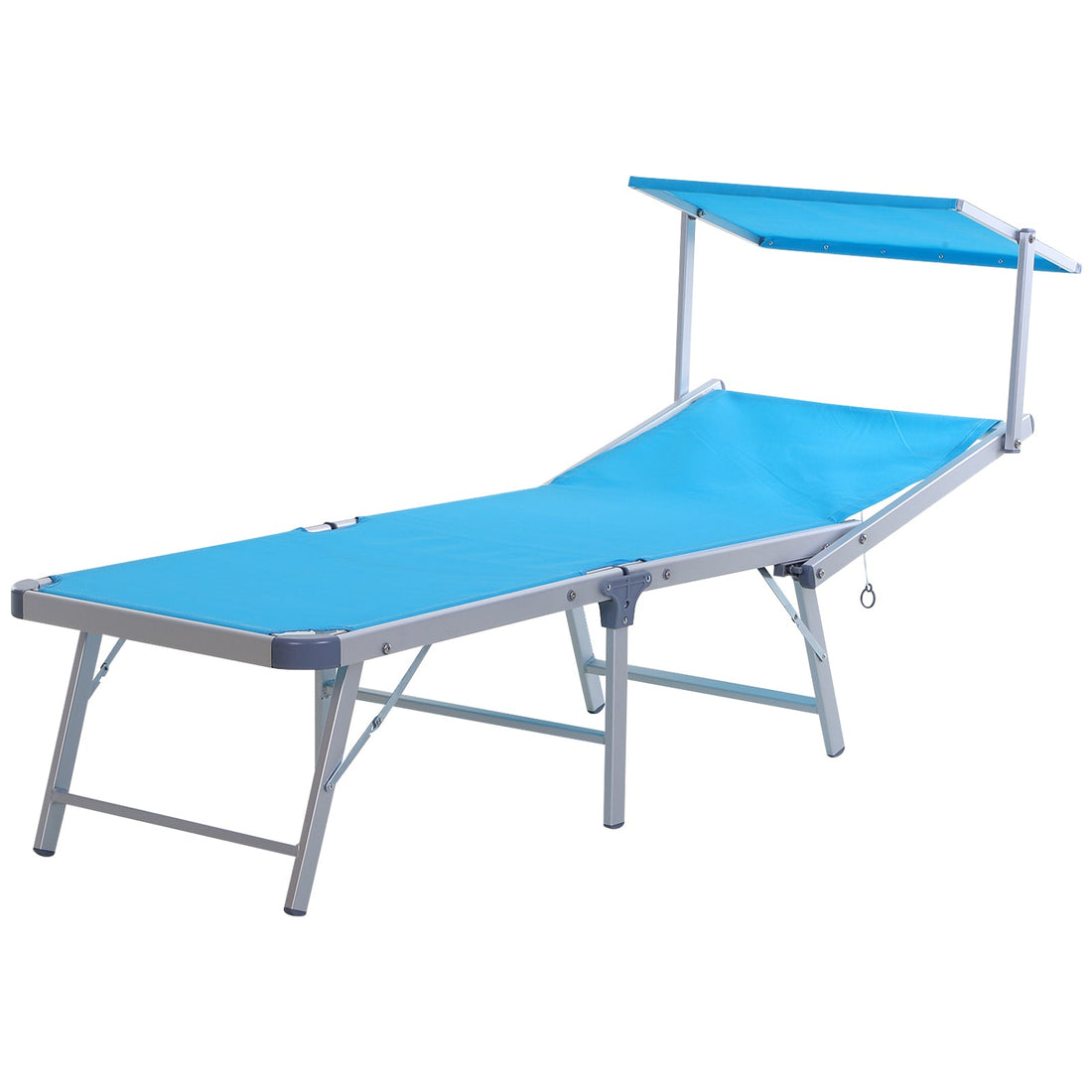 Aluminium Foldable Sun Lounger, Outdoor Adjustable Backrest Reclining Chaise Lounge Chair with Sun Roof, Blue