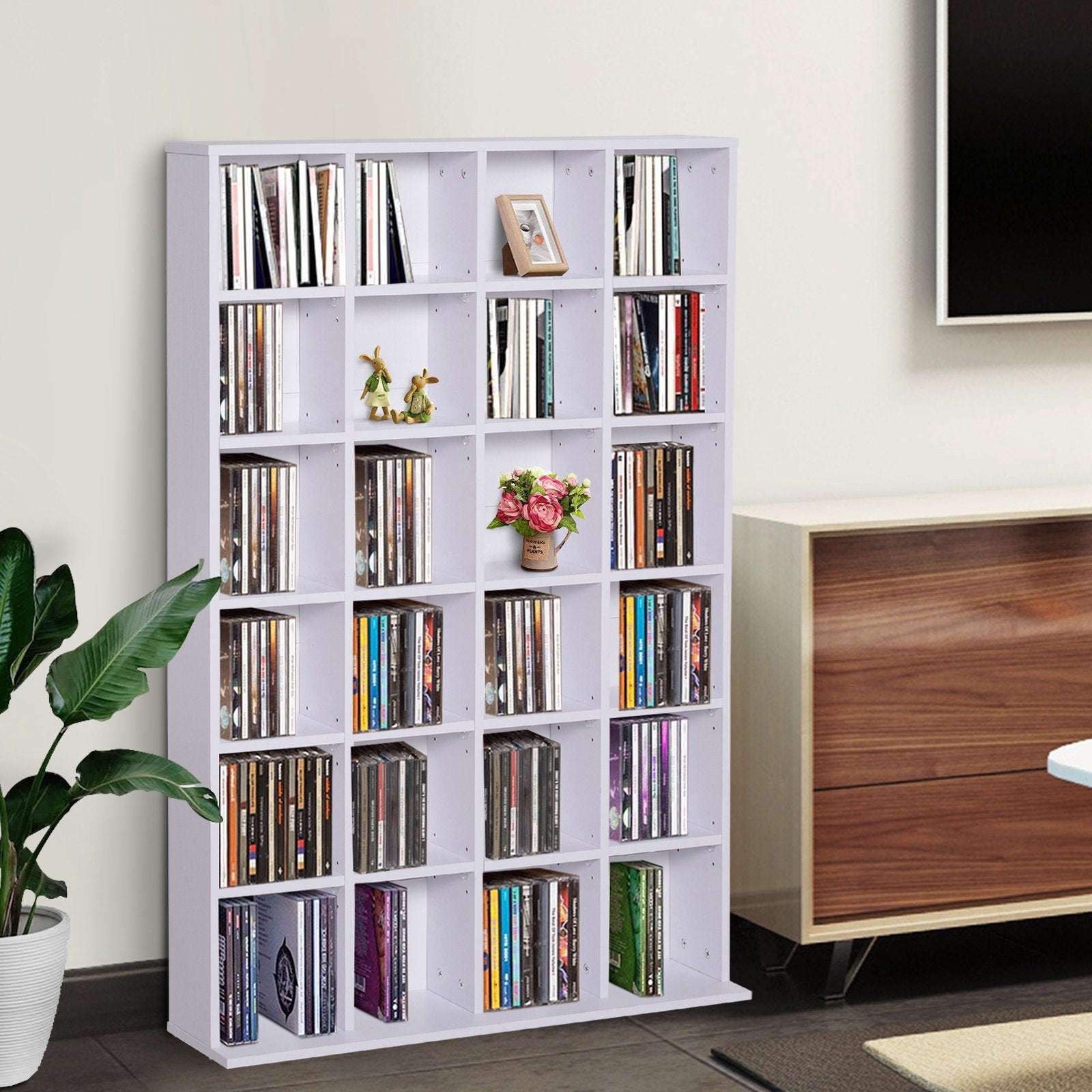 CD Storage Unit with Adjustable Shelves, 89 x 130.5 cm, White