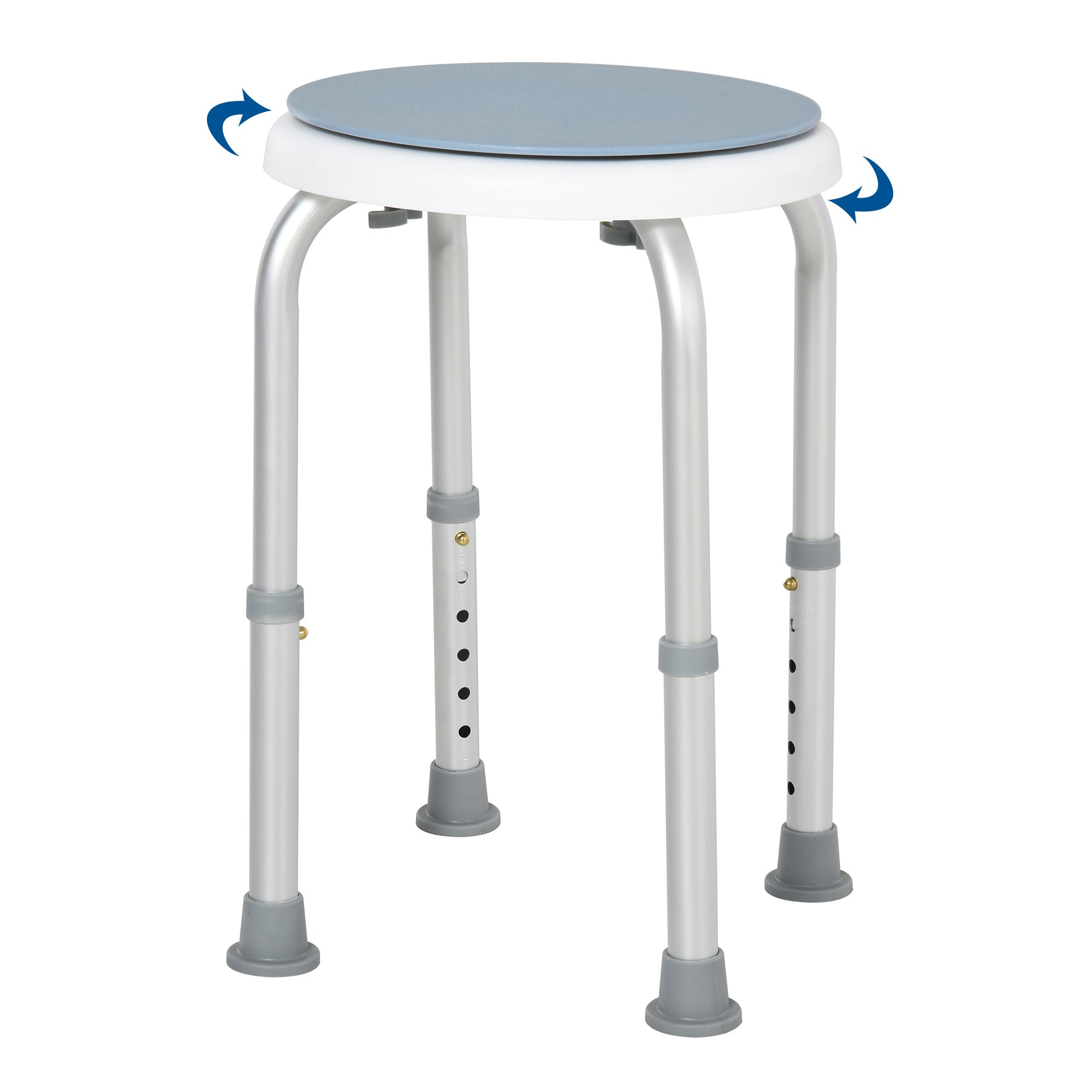 360° Swivel Shower Chair, Height Adjustable Aluminium Shower Stool with Non-Slip Feet for Disabled, Elderly, Blue