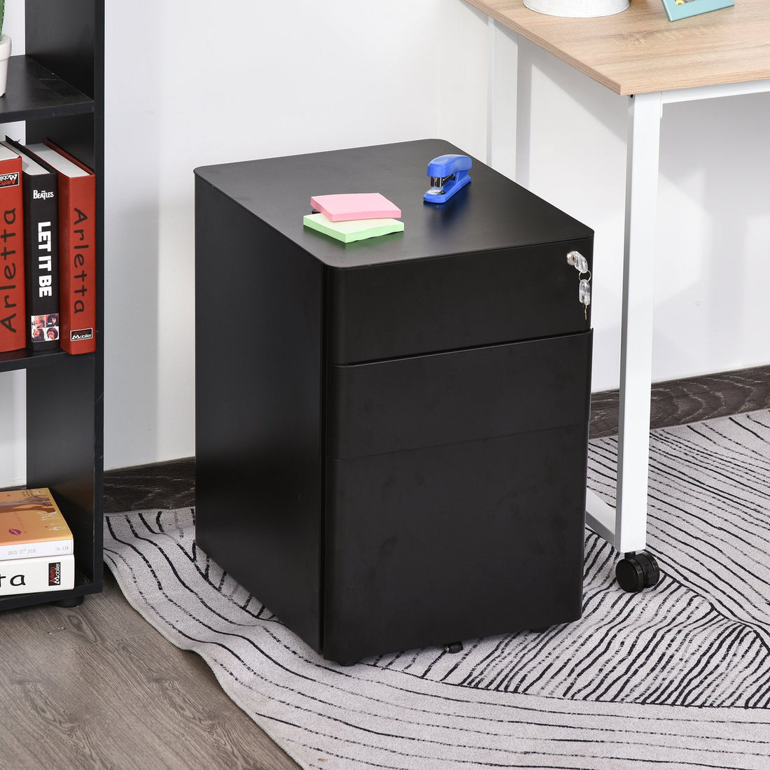 Lockable Cabinet, Rolling Filing Cabinet with 3 Drawers, Steel Office Drawer Unit for A4, Letter, Legal Sized Files