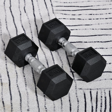 2x10kg Hex Dumbbells Set Rubber Dumbbells Weight Lifting Equipment Fitness Home Gym