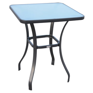 Square Garden Table, Outdoor Coffee Table with Tempered Glass Top, Bar Bistro Dining Table, Metal Frame for Patio, Balcony, 68.5 x 68.5 x 84cm