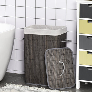 Laundry Basket with Flip Lid and String Handles, Collapsible Hamper Removable Lining Board Base Foldable Water-Resistant Dirty Clothes Storage, Grey