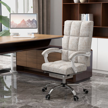 Massage Office Chair, Ergonomic Desk Chair, Comfy Work Study Chair with Heat, Padded Seat, 135° Reclining Back and Footrest for Home Office, Beige