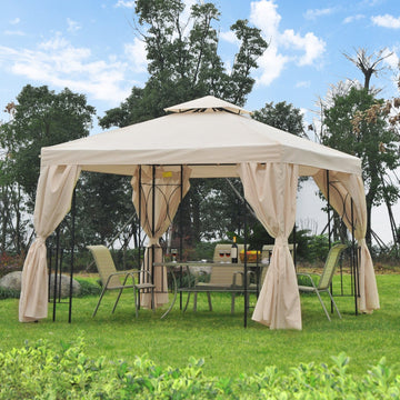 3 x 3 m Garden Gazebo Double Roof Marquee Patio Wedding Party Tent Canopy Shelter with Sidewalls, (Beige)