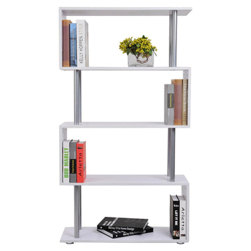 S Shape Bookcase, 5 Tiers Bookshelf, Modern Freestanding Storage Shelf for Home Office, Study, Living Room, 80 x 30 x 145cm, White