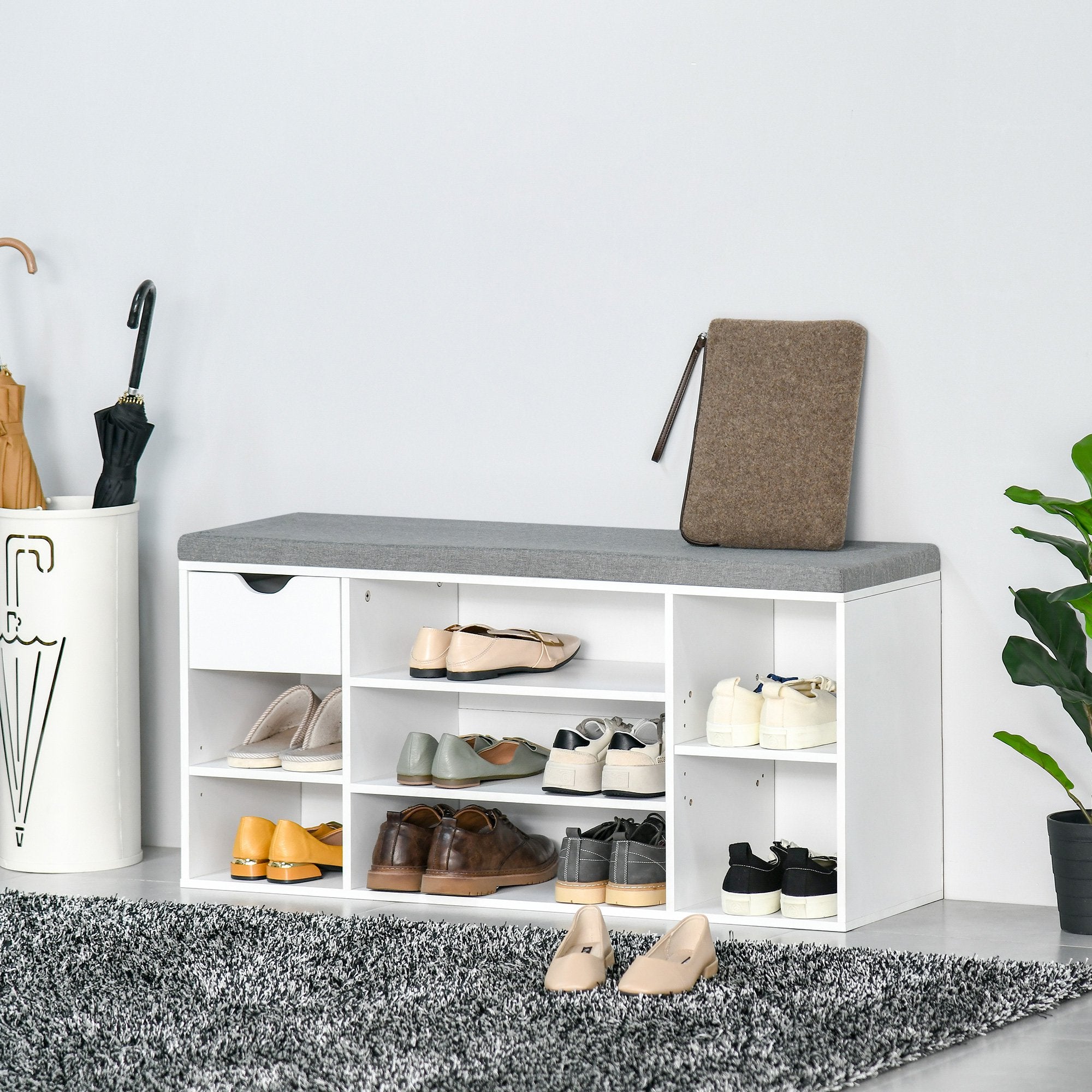 Shoe Storage Bench with Cushion - White