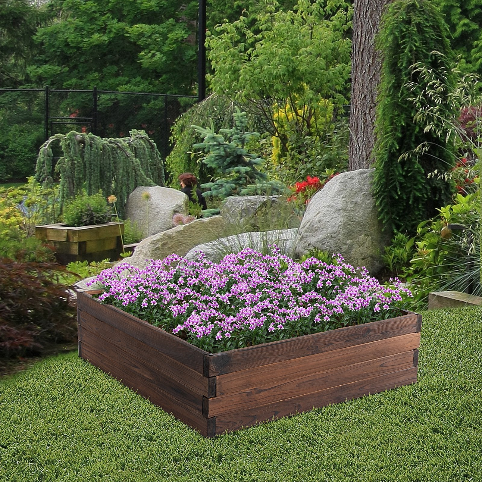 128L Wooden Raised Beds for Garden Planter Grow Containers For Outdoor Patio Plant Flower Vegetable 80L x 80W x 22.5H cm
