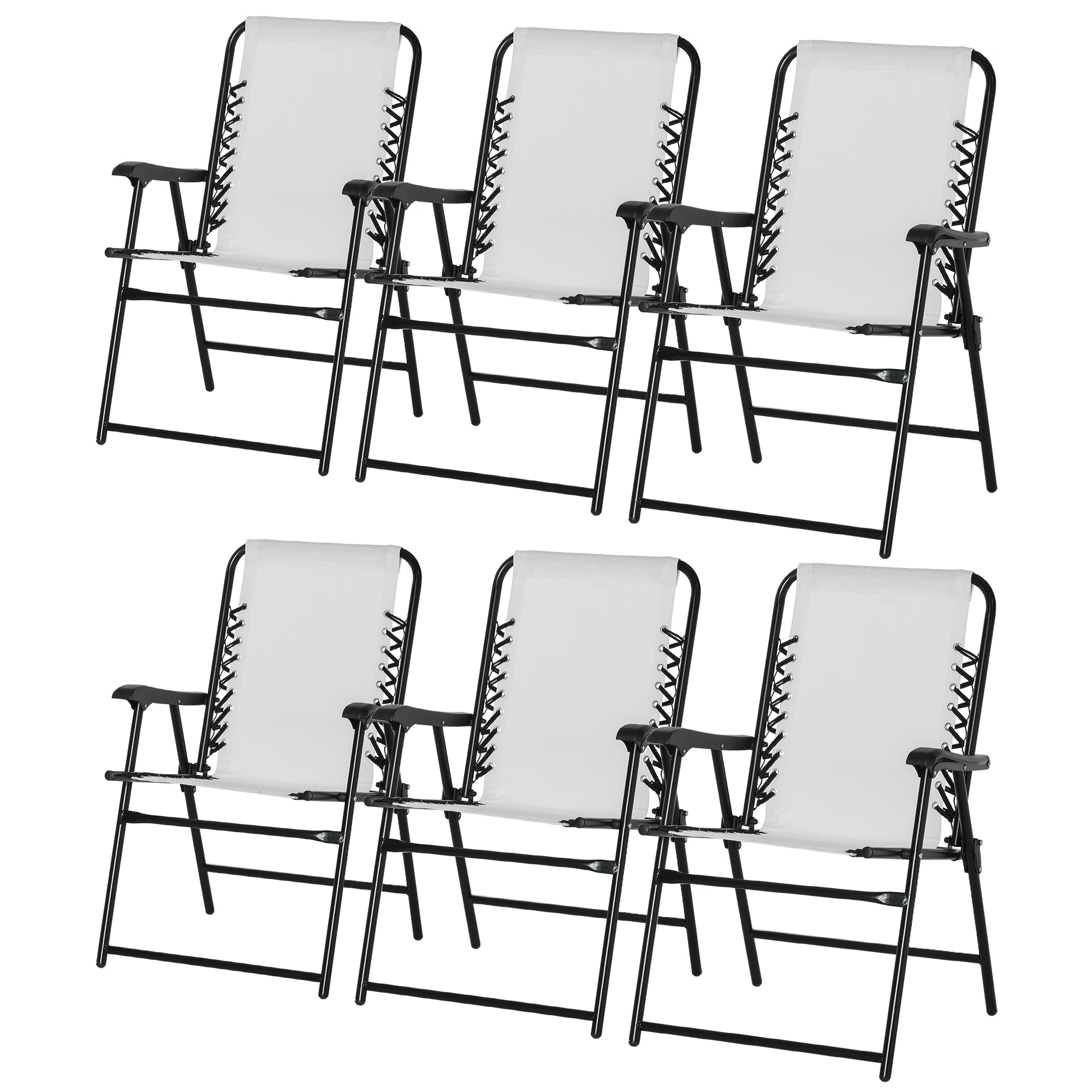 Set of 6 Patio Folding Chair Set, Garden Portable Outdoor Chairs with Armrest and Breathable Mesh Fabric Seat and Backrest, for Camping, Beach, Deck, Lawn, Cream White
