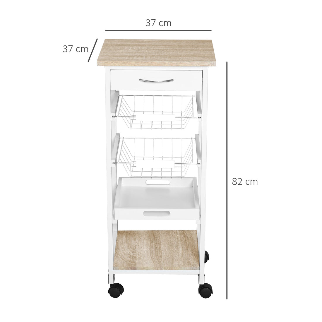 HOMCOM Mobile Rolling Kitchen Island Trolley for Living room, Serving Cart with Drawer & Basket, White